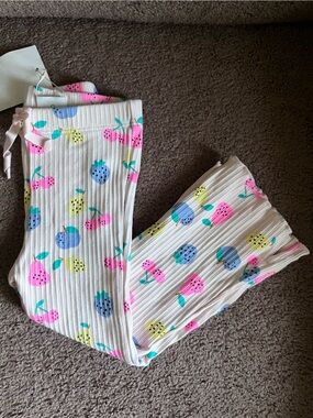 NWT Zara Fruit Print Ribbed Flare Pant